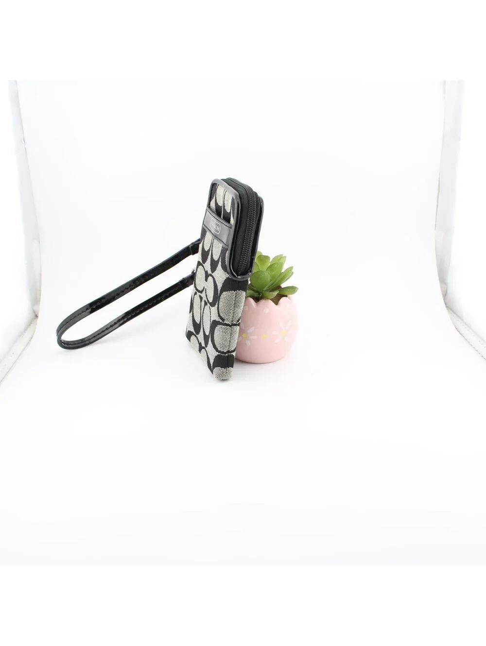 Coach Y2K Black Signature C Monogram Vertical Phone Bag Pouch Wristlet
